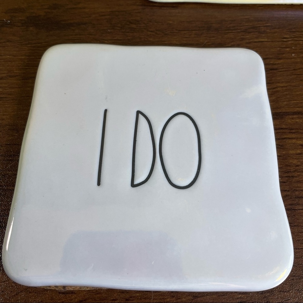 Rae Dunn Ceramic Coasters Cream with Black Letting Mr Mrs I Do Love Set of 4 - Picture 3 of 6